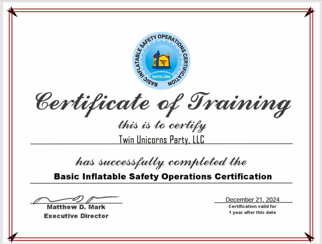 twin unicorns partyllc. picture 1 Safety Certificate